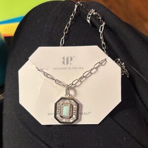 October 25: Rhodium and Milky White  Opal Pendant